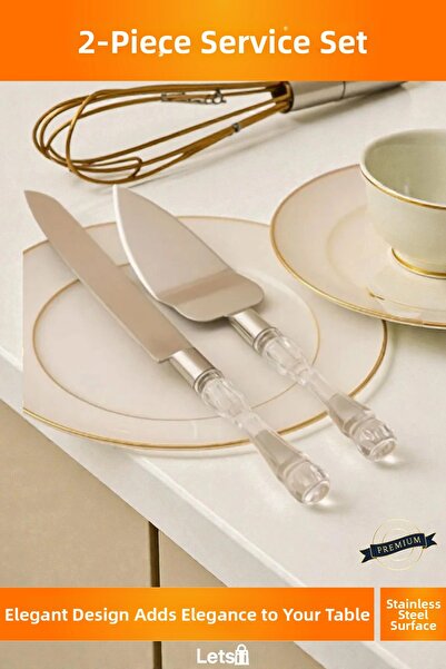 Letsii طقم تقديم الكيك والمعجنات من الفولاذ المقاوم للصدأ مع مقبض شفاف مكون م...