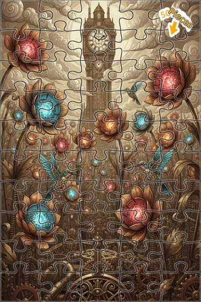 Teona Ahşap برج ساعة يعمل بالبخار وزهور طائر الطنان الميكانيكية، لغز خشبي بإط...