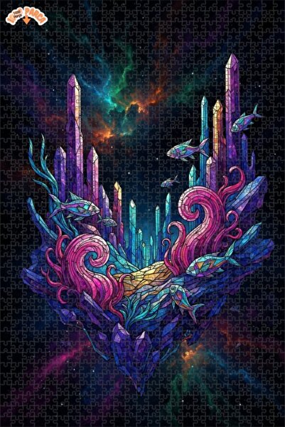 Teona Ahşap لغز خشبي بإطار مزدوج الطبقات بمظهر زجاجي ملون على شكل أسماك كريست...