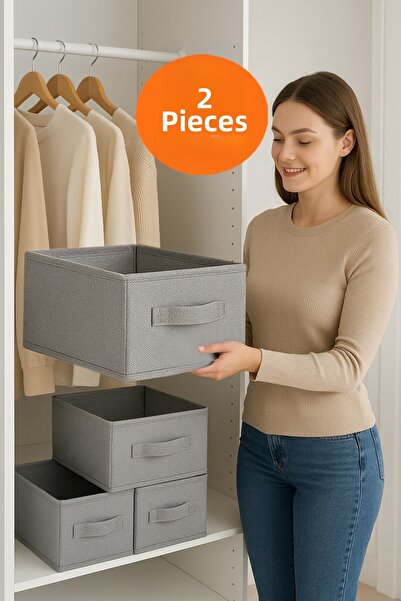 HERA CONCEPT قطعتان من منظم الرفوف القابل للطي من القماش الأنثراسيت لتنظيم ال...