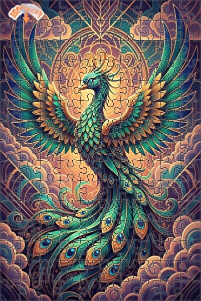 Teona Ahşap لغز خشبي رائع على شكل طائر الفينيق الزمردي بمظهر فني آرت ديكو 150...