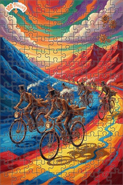 Teona Ahşap Steam Bike Racing Steampunk Oil Painting Double-Decker Framed Woo...