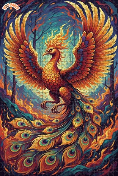 Teona Ahşap لغز خشبي مؤطر بطبقتين بمظهر لوحة زيتية، بتصميم أسطورة طائر العنقا...