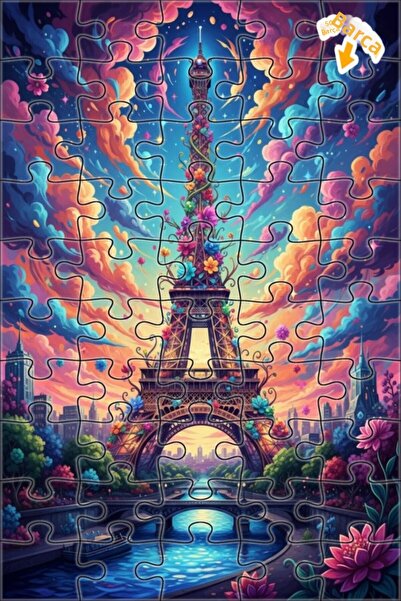 Teona Ahşap برج إيفل خلف السحب الملونة، لوحة زيتية، لغز خشبي بإطار مزدوج الطب...