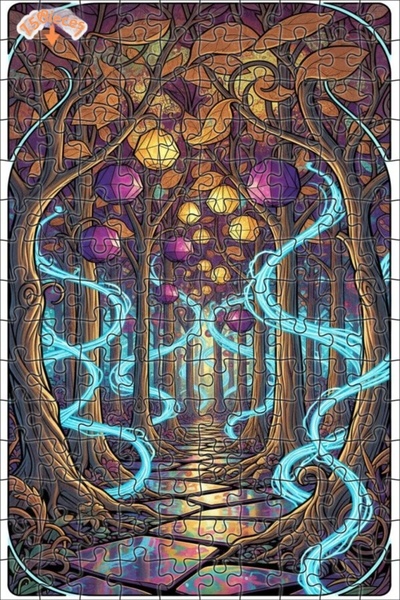 Teona Ahşap Mysterious Forest Lanterns Oil Painting Look Art Double-Decker Fr...