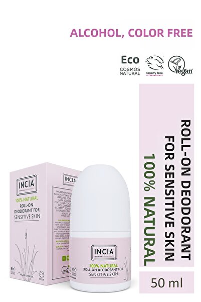 Incia 100% Roll-On Deodorant 50 ml, Anti-Odor and Traceless, For Sensitive Skin