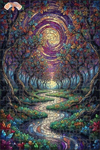 Teona Ahşap لغز خشبي مؤطر بطبقتين بتصميم فني يشبه زجاج الكنائس الملونة لطريق ...