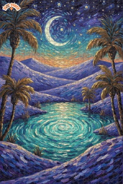 Teona Ahşap لغز خشبي بتصميم غابة النخيل الليلية الساحرة بمظهر لوحة زيتية 1000...