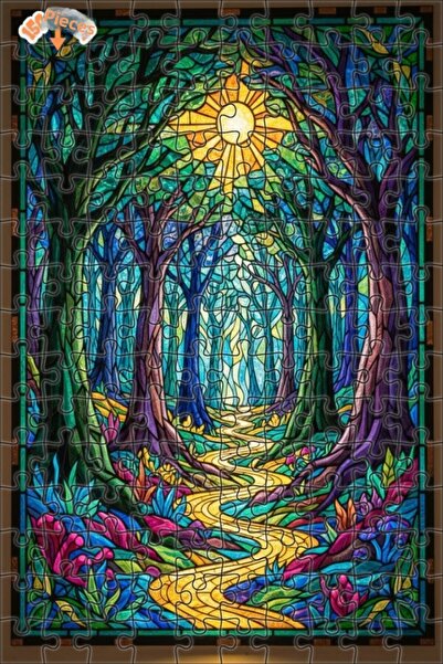 Teona Ahşap لغز خشبي بتصميم طريق الغابة السحرية مع مظهر زجاجي ملون 150 قطعة 2...