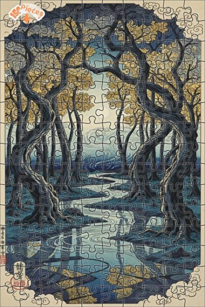 Teona Ahşap لغز خشبي مؤطر بطبقتين بتصميم فني يشبه نهر الغابة الغامضة، مكون من...