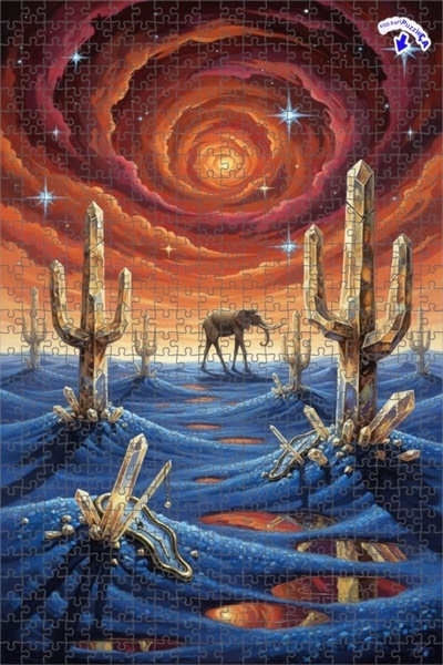 Teona Ahşap لوحة زيتية بتصميم الخيال الفائضي لفيل كريستالي ومناظر صحراوية، لو...