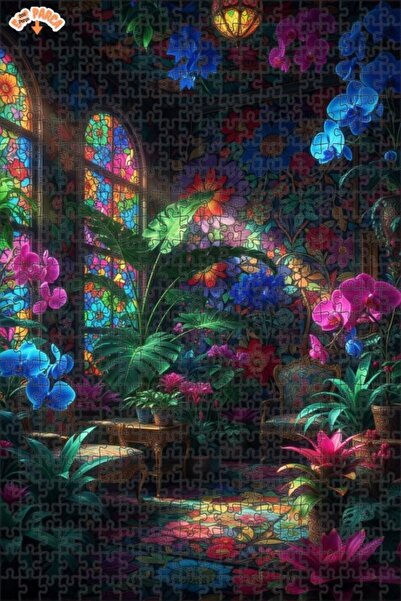 Teona Ahşap لغز خشبي بإطار مزدوج الطبقات بتصميم فن الزجاج الملون لحديقة الزهو...