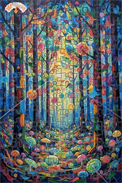 Teona Ahşap Colorful Forest Tale Oil Painting Look Double Layer Framed Wooden...