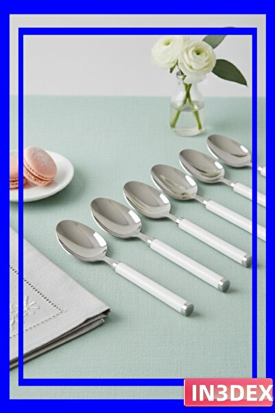 İN3DEX 6-Piece Stainless Steel Tablespoon Set with White Handles