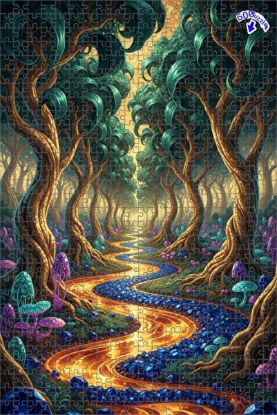 Teona Ahşap لغز خشبي مؤطر بطبقتين بمظهر لوحة زيتية لغابة سحرية 600 قطعة 50×35