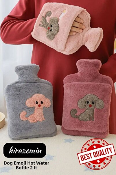 hiruzemin حقيبة ماء ساخن مع غطاء قطيفة على شكل كلب إيموجي 2 لتر جيب حقيبة ماء...