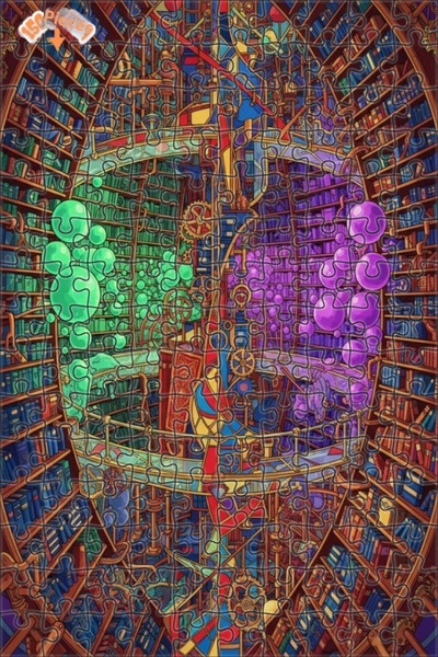 Teona Ahşap Mysterious Library Machine Oil Painting Look Double Layer Framed ...