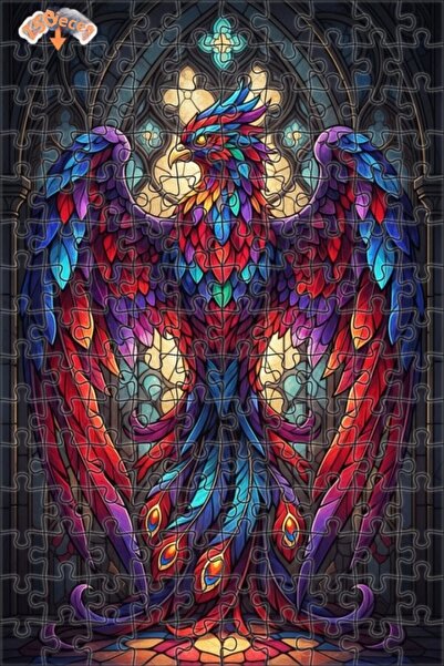 Teona Ahşap لغز خشبي ملتف الإطار بطبقتين بتصميم طائر الفينيق الأسطوري مرصع بر...