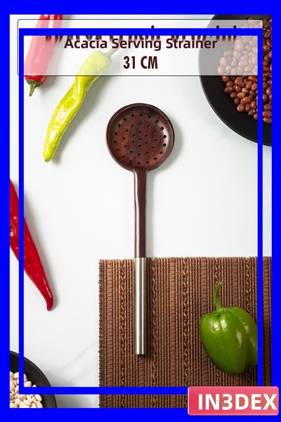 İN3DEX طقم مصفاة تقديم وملقط تقديم خشبي 31.5 سم