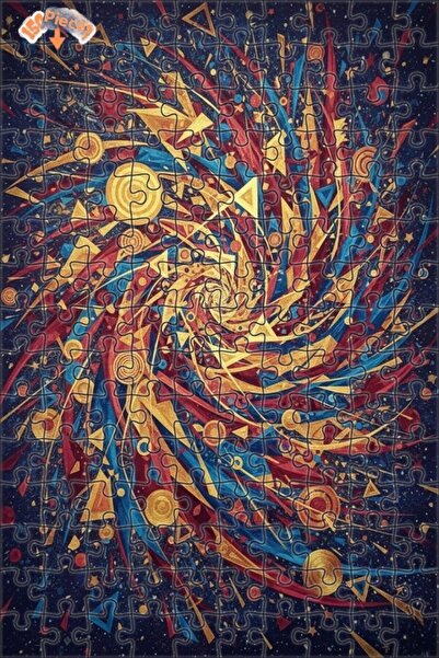 Teona Ahşap Geometric Patterned Oil Painting Look Double-Deck Framed Wooden P...