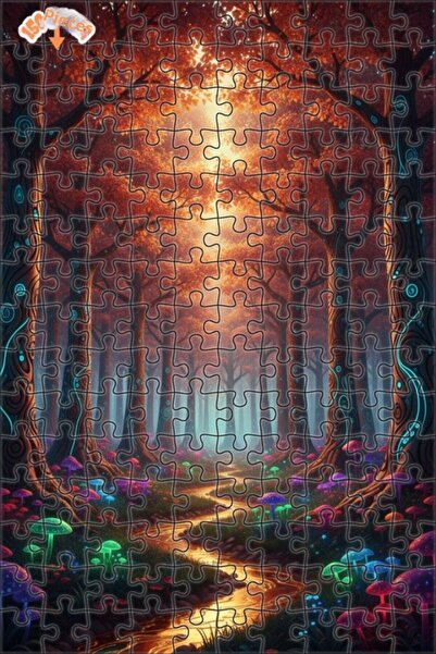 Teona Ahşap لغز خشبي مؤطر بطبقتين بتصميم فني يشبه لوحة زيتية لطريق الغابة الس...