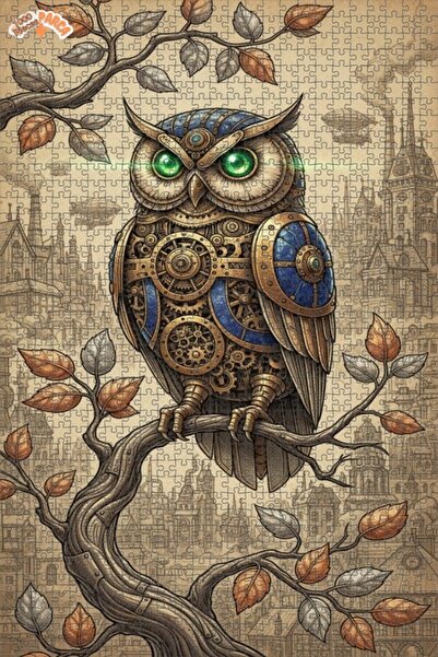 Teona Ahşap لغز خشبي مؤطر بطبقتين بتصميم فني لبومة مع ساعة بخارية 1000 قطعة 7...