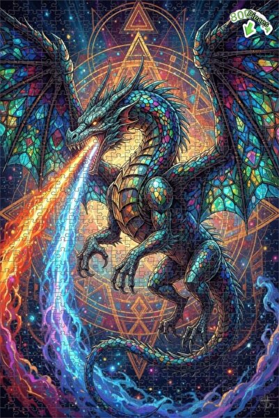 Teona Ahşap لغز خشبي فني حديث بمظهر الزجاج الملون على شكل تنين سحري 800 قطعة ...