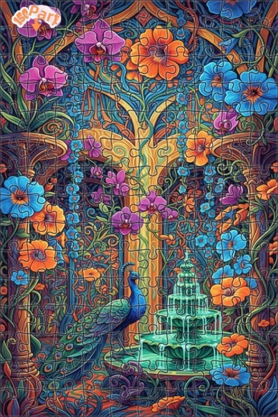 Teona Ahşap Artistic Oil Painting Look Peacock Double Layer Framed Wooden Puz...