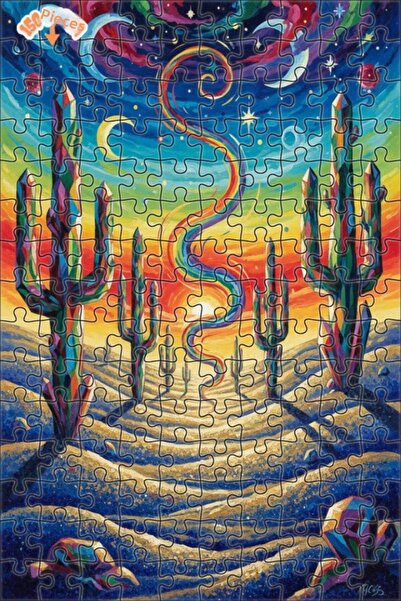 Teona Ahşap لوحة زيتية لرحلة الكاكتوس الكريستالية السماوية في الصحراء، لوحة خ...