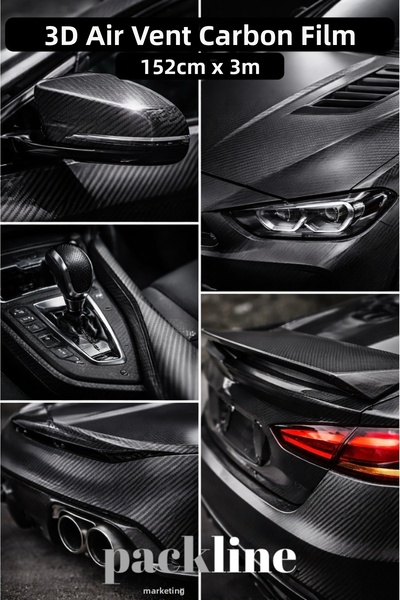 Packline Marketing 3D Black Carbon Fiber Finish Foil with Air Release 152cm X...