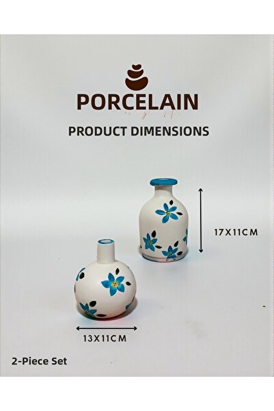 Porselian Handmade Set of 2 Decorative Concrete Vases & Objects (17 cm & 13 cm)