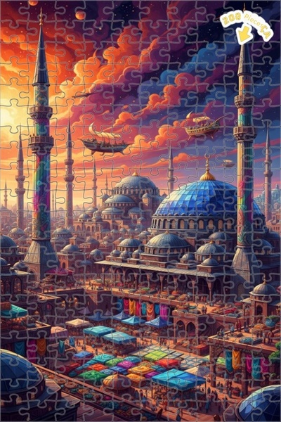 Teona Ahşap لغز خشبي مؤطر بطبقتين بتصميم مشهد مدينة غامضة بمظهر الألوان المائ...