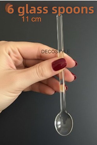 DECOSTYLE طقم ملاعق خلط الشاي والقهوة الزجاجية 6 قطع 11 سم - ملاعق تقديم للقه...