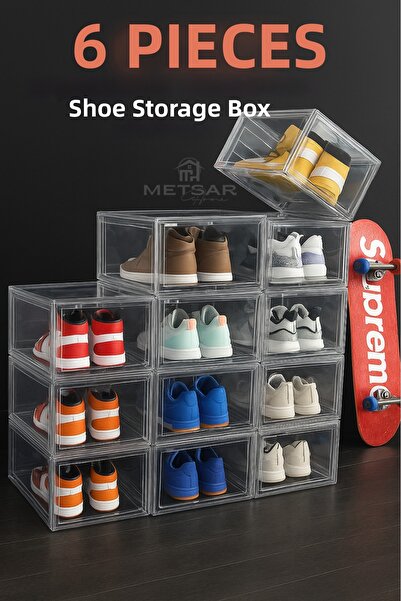 Metsar Home 6 Pieces Luxury Shoe Storage Box Stackable & Shoe Cabinet, Organi...