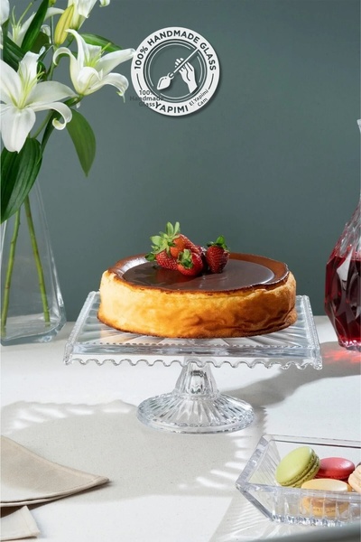 Glamis Selen Concept Linea Model Footed Handmade Glass Square Cake and Pastry...