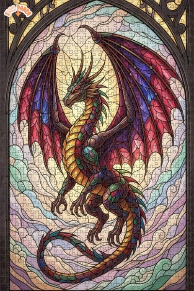 Teona Ahşap لغز خشبي فني من الزجاج على شكل تنين سحري 1000 قطعة 70x50