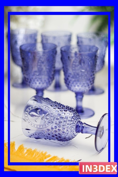 İN3DEX Unbreakable Acrylic 6-Piece Glass Set 450ml Blue Color