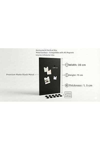 RİVO HOME DECOR 35 X 75 cm Black Decorative Metal Magnetic Board Magnet Board...