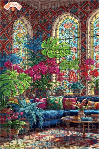 Teona Ahşap لغز خشبي مؤطر بطبقتين بمظهر حديقة الأوركيد السحرية بألوان مائية 1...