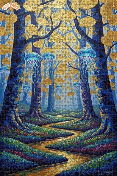 Teona Ahşap لوحة زيتية لقنديل البحر العائمة في الغابة الغامضة، لغز خشبي بإطار...