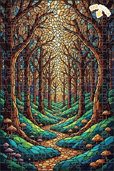 Teona Ahşap لغز خشبي فني بمظهر فسيفساء الغابة السحرية، لغز خشبي بإطار مزدوج ا...