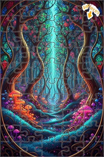 Teona Ahşap لغز خشبي بإطار مزدوج الطبقات بمظهر لوحة زيتية ساحرة للغابة، 50 قط...