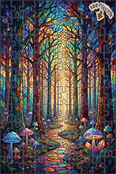 Teona Ahşap لغز خشبي مؤطر بطبقتين من فن الفسيفساء الزجاجية للغابة السحرية 100...