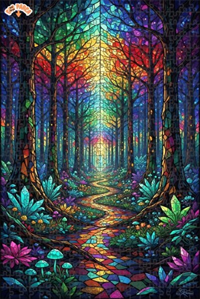 Teona Ahşap لغز خشبي بمظهر فسيفساء زجاجية لطريق الغابة السماوية 500 قطعة 50x30