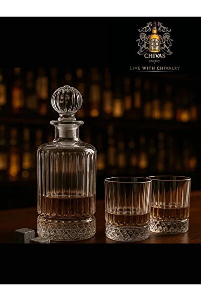 MADAME LUDA Elisia 3 Piece Whiskey Glass Carafe Decanter Set. (2 Whisky Glass...