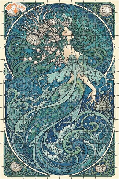 Teona Ahşap Mermaid Art Nouveau Watercolor Look Wooden Puzzle 150 Pieces 20X30