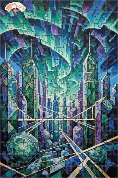 Teona Ahşap لغز خشبي بإطار ذو طابقين بتصميم منظر المدينة الهندسي ومشهد بالألو...