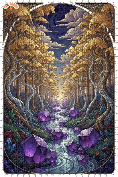 Teona Ahşap Magical Crystal Forest Road Double Layer Framed Wooden Puzzle 500...