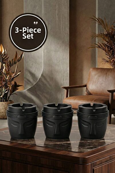 LE PARİS Set decorativ de scrumiere Moai Design, 3 piese - Scrumiere din plas...