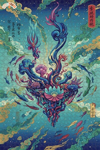 Teona Ahşap لغز خشبي بإطار مزدوج الطبقات بمظهر الألوان المائية يصور أسماكًا ر...